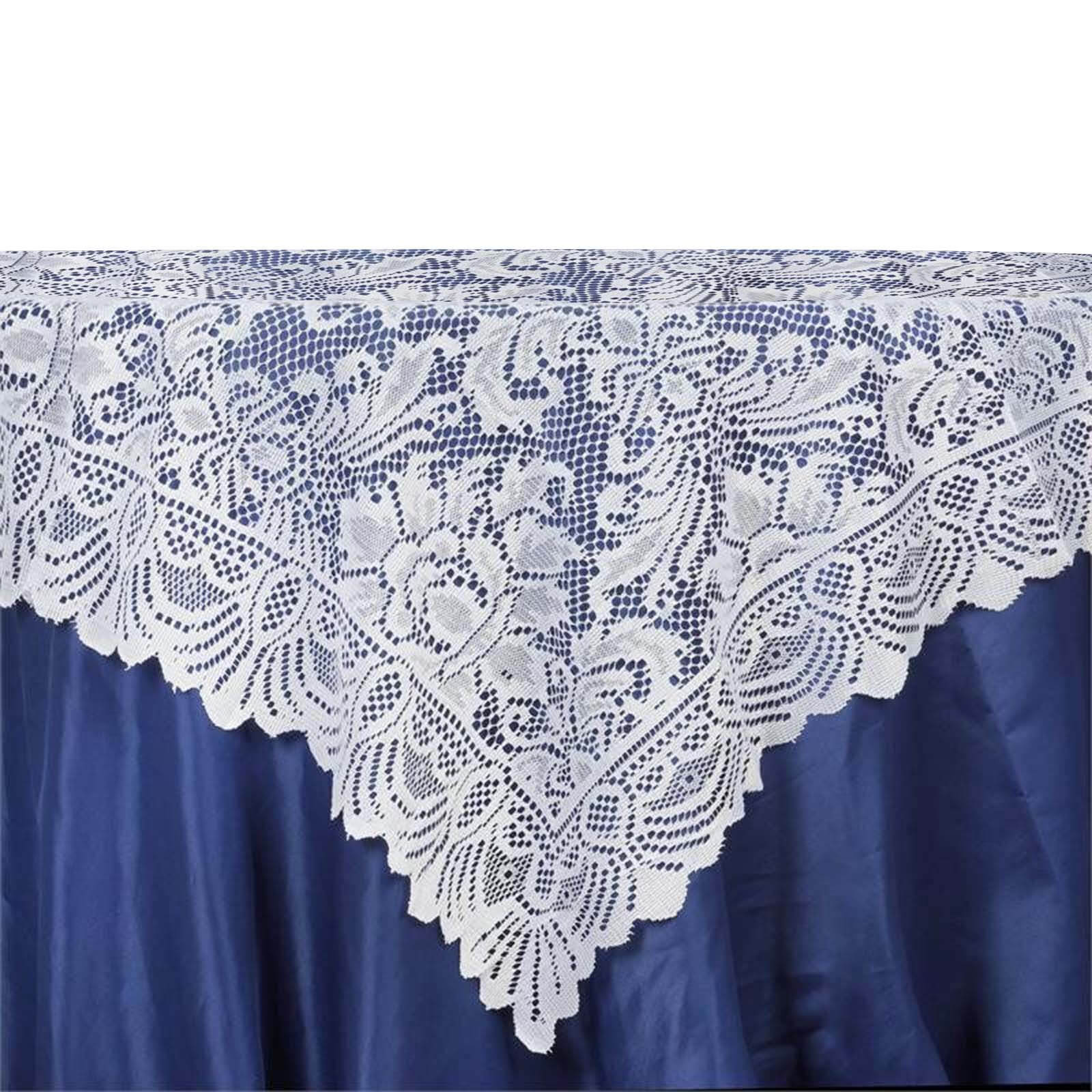 Lace 54"x54" Table Overlay Square Tablecloth White - Stylish Victorian Design Event Decor - Linen Luxes