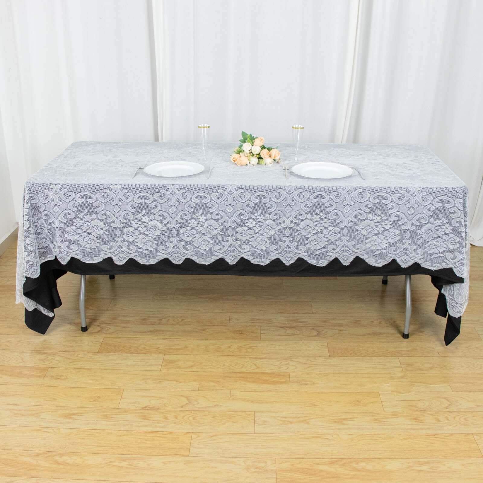 Lace 60"x108" Rectangular Oblong Tablecloth White - Premium Finish for Versatile Table Settings - Linen Luxes