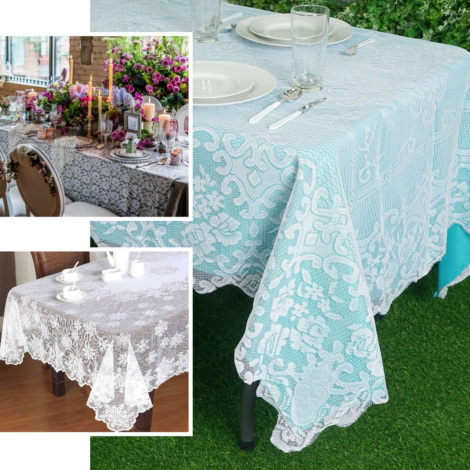 Lace 60"x108" Rectangular Oblong Tablecloth White - Premium Finish for Versatile Table Settings - Linen Luxes
