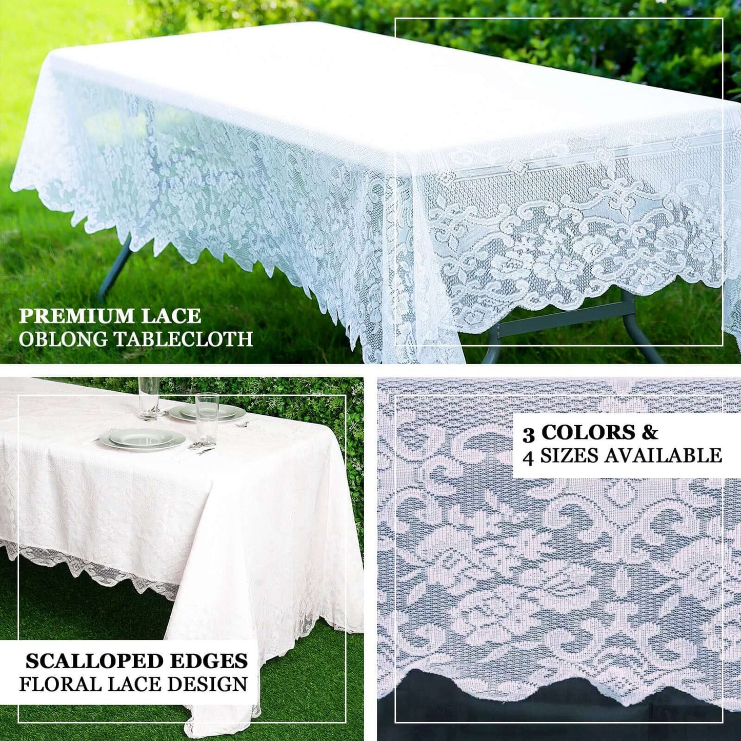 Lace 60"x108" Rectangular Oblong Tablecloth White - Premium Finish for Versatile Table Settings - Linen Luxes