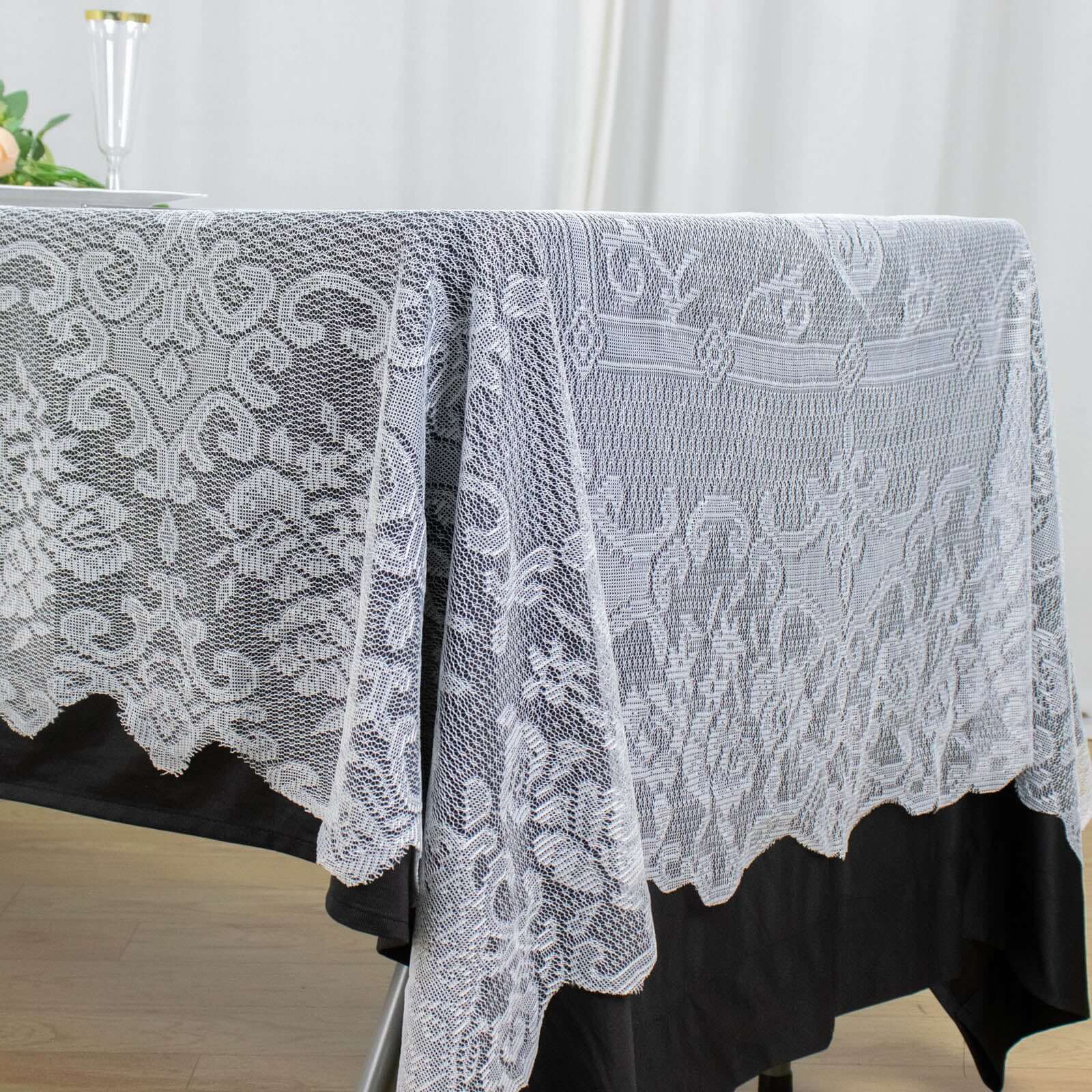 Lace 60"x108" Rectangular Oblong Tablecloth White - Premium Finish for Versatile Table Settings - Linen Luxes
