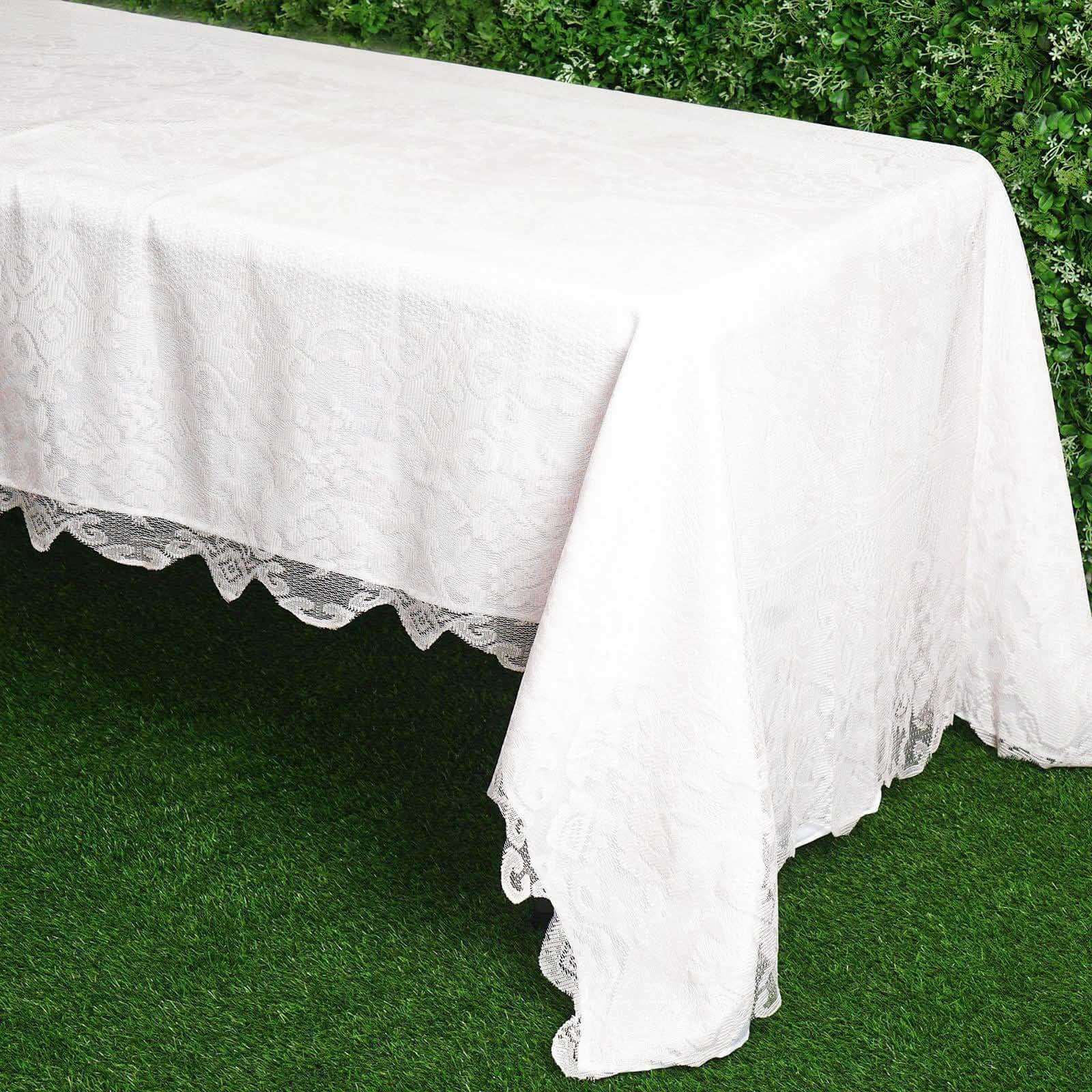 Lace 60"x126" Rectangular Oblong Tablecloth White - Premium Finish for Sophisticated Occasions - Linen Luxes