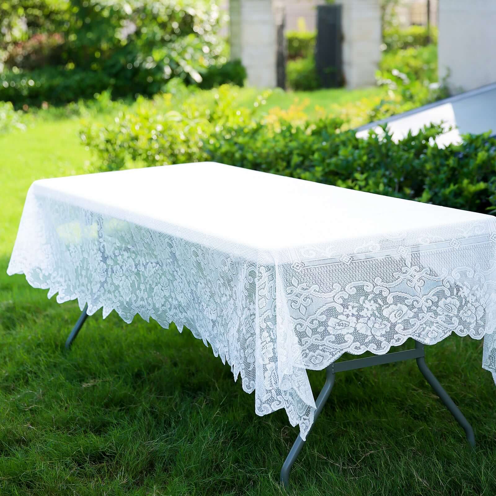 Lace 60"x126" Rectangular Oblong Tablecloth White - Premium Finish for Sophisticated Occasions - Linen Luxes