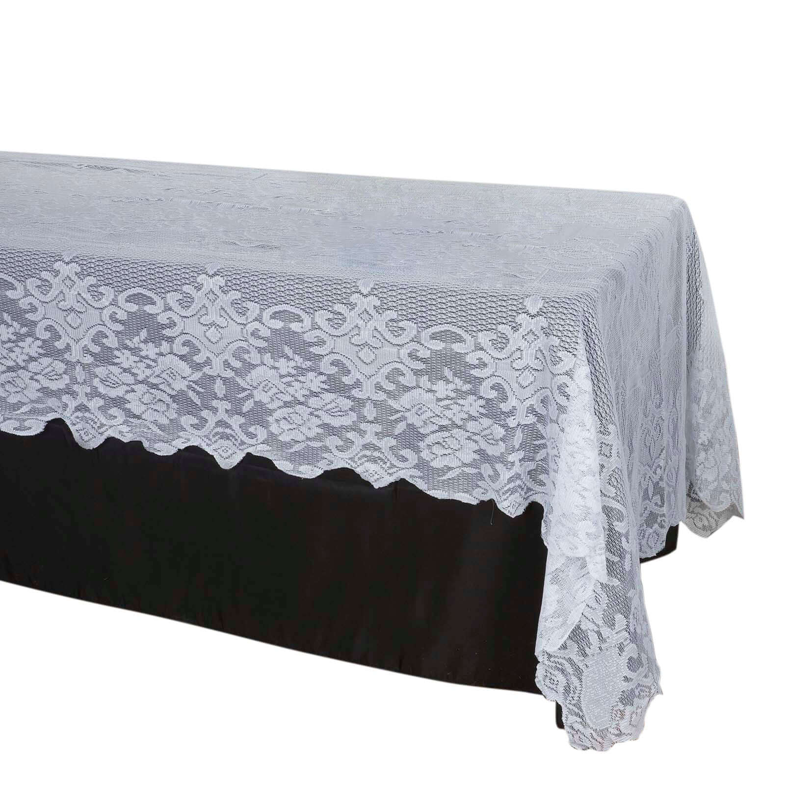 Lace 60"x126" Rectangular Oblong Tablecloth White - Premium Finish for Sophisticated Occasions - Linen Luxes