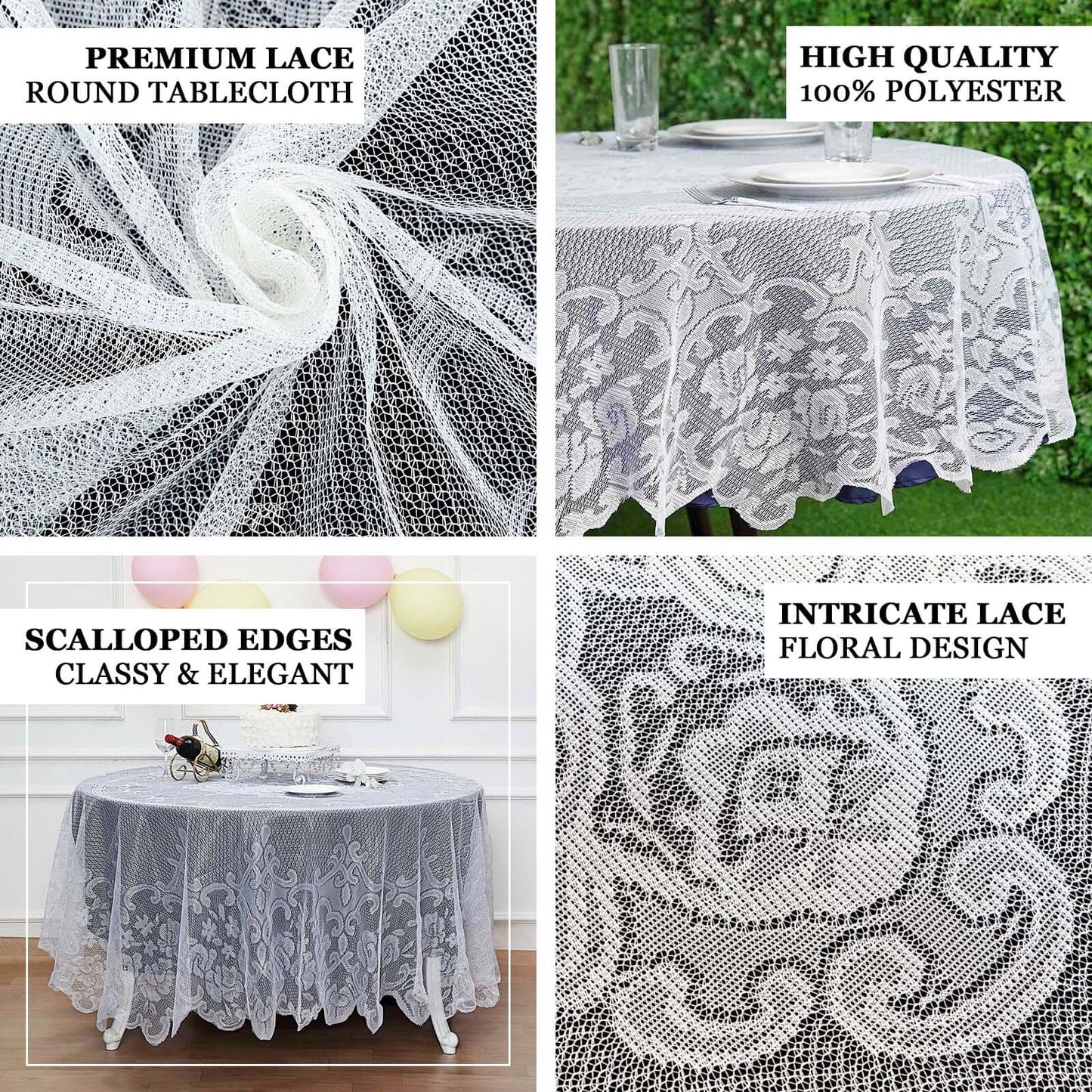 Lace 70" Round Tablecloth Ivory - Premium Design for Intimate Table Settings - Linen Luxes