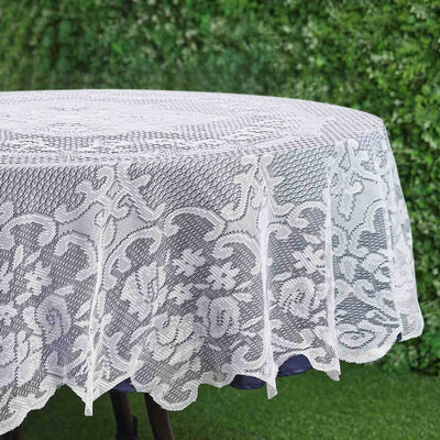 Lace 70" Round Tablecloth White - Premium Design for Intimate Table Settings - Linen Luxes