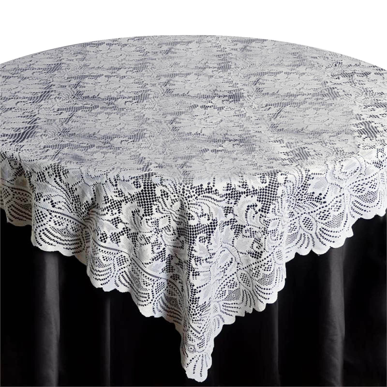 Lace 72"x72" Table Overlay Square Tablecloth Ivory - Victorian Design for Timeless Celebrations - Linen Luxes
