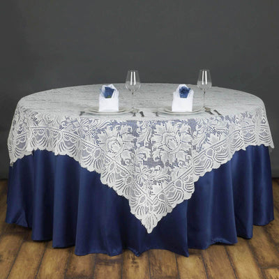 Lace 72"x72" Table Overlay Square Tablecloth Ivory - Victorian Design for Timeless Celebrations - Linen Luxes