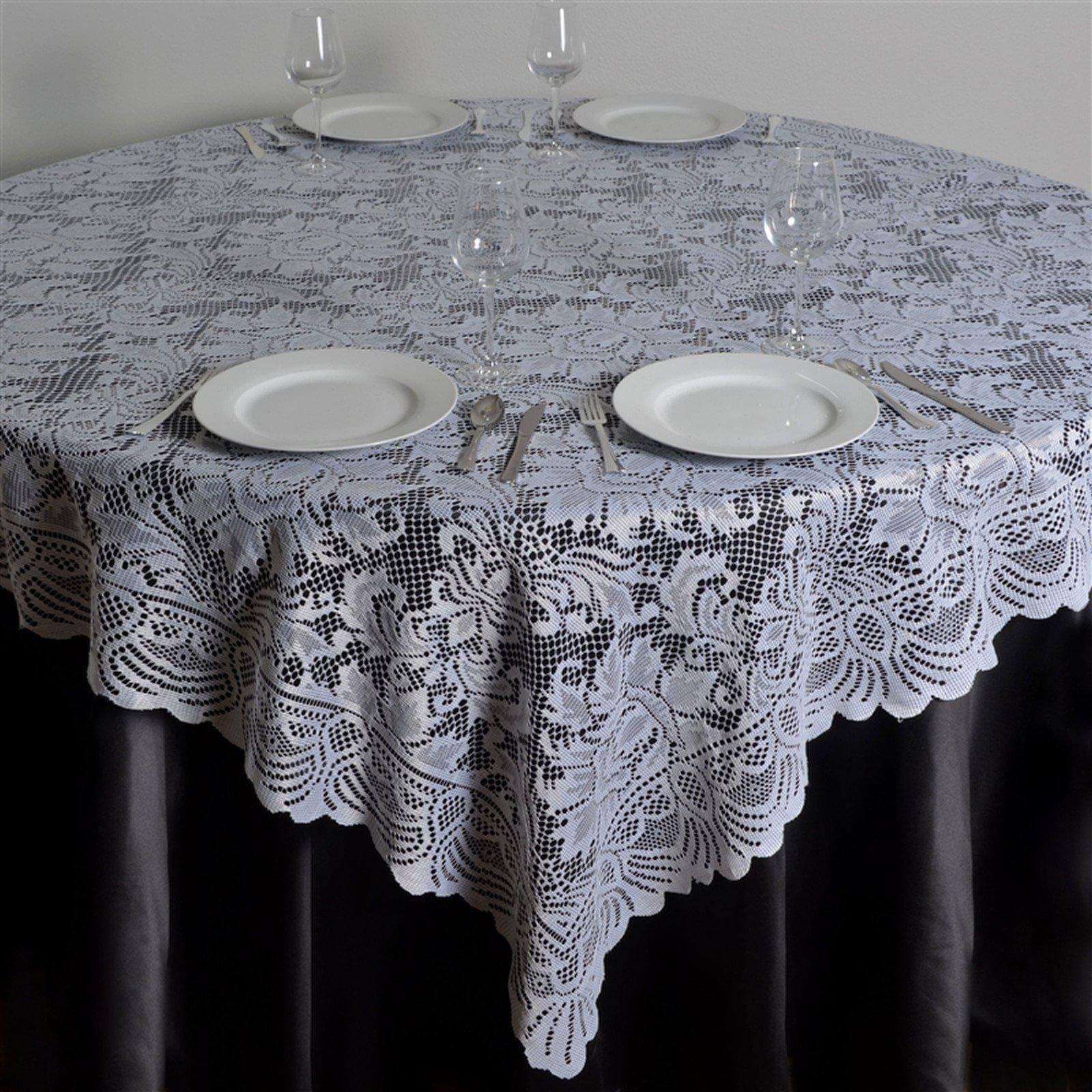 Lace 72"x72" Table Overlay Square Tablecloth White - Victorian Design Table Topper - Linen Luxes