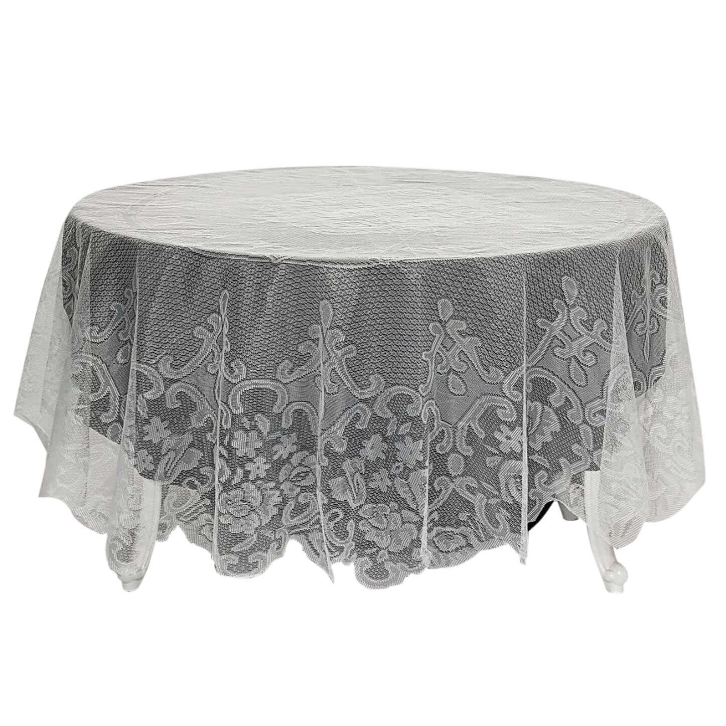 Lace 90" Round Tablecloth Ivory - Premium Design for Versatile Table Decor - Linen Luxes
