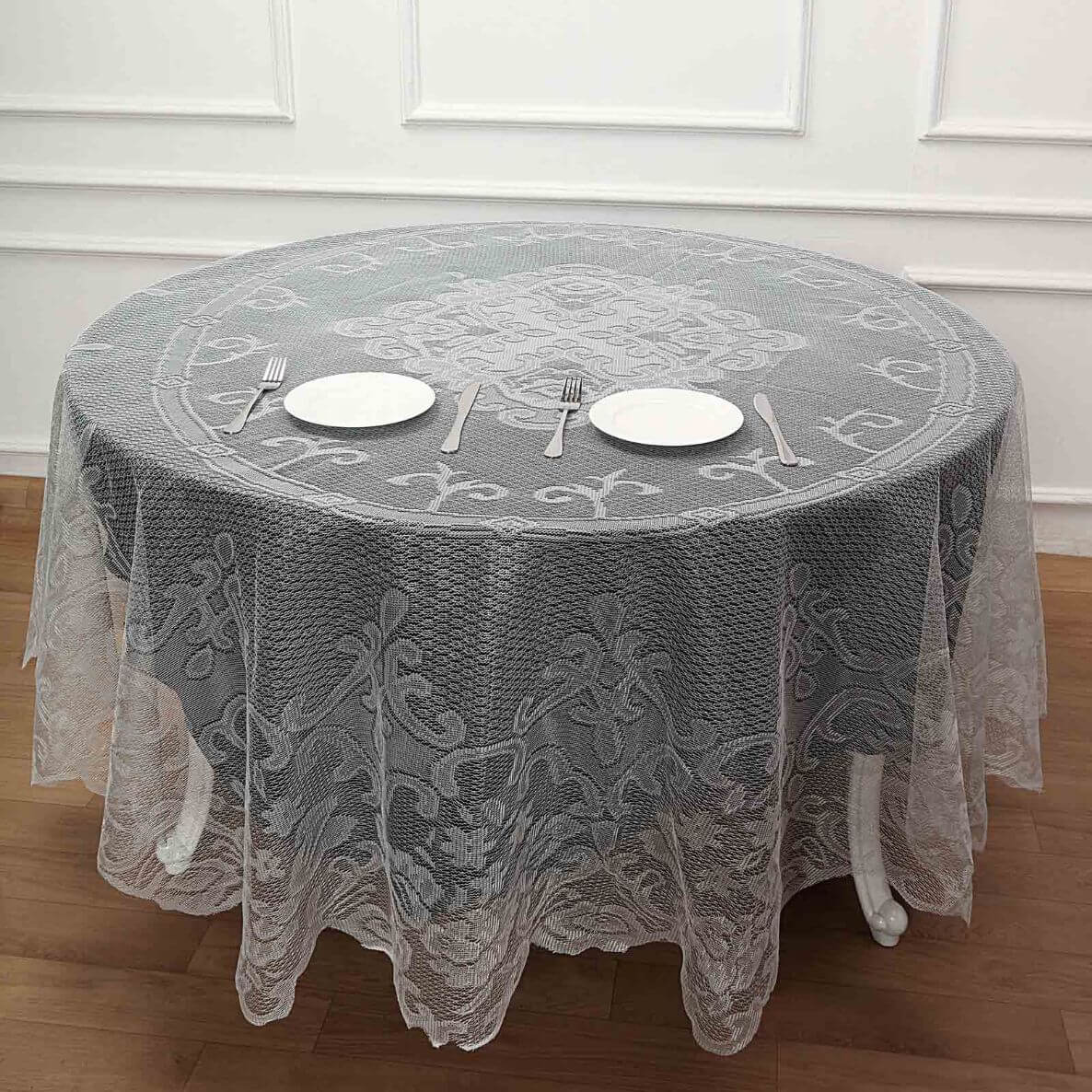 Lace 90" Round Tablecloth Ivory - Premium Design for Versatile Table Decor - Linen Luxes