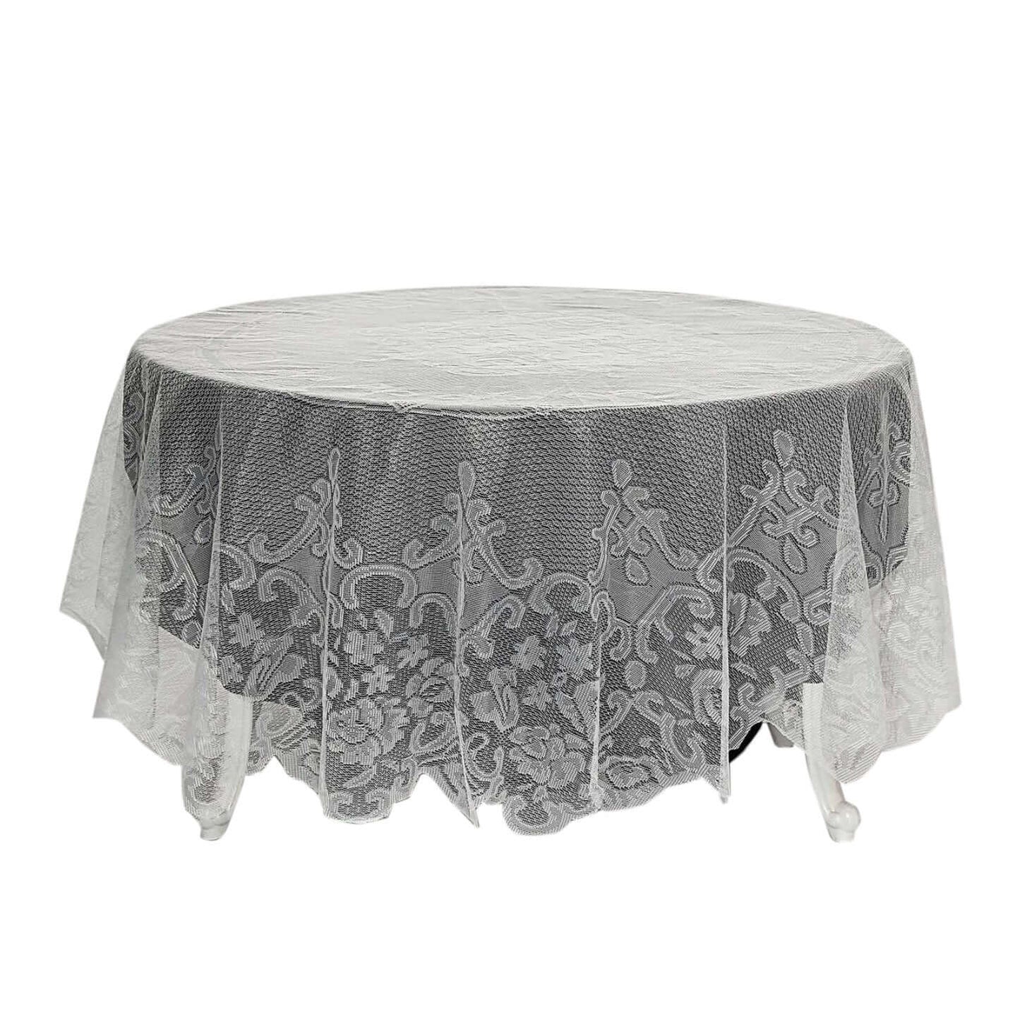 Lace 90" Round Tablecloth Ivory - Premium Design for Versatile Table Decor - Linen Luxes