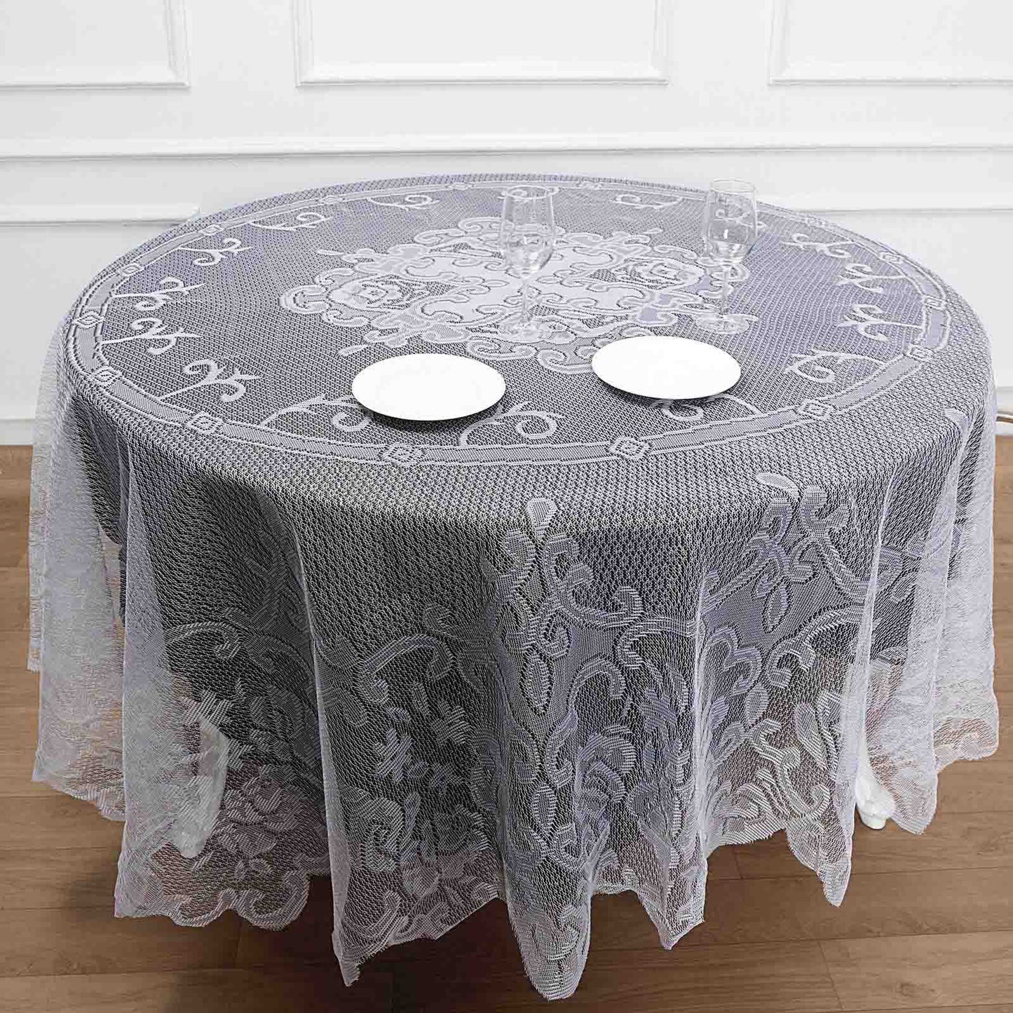 Lace 90" Round Tablecloth White - Premium Design for Versatile Table Decor - Linen Luxes
