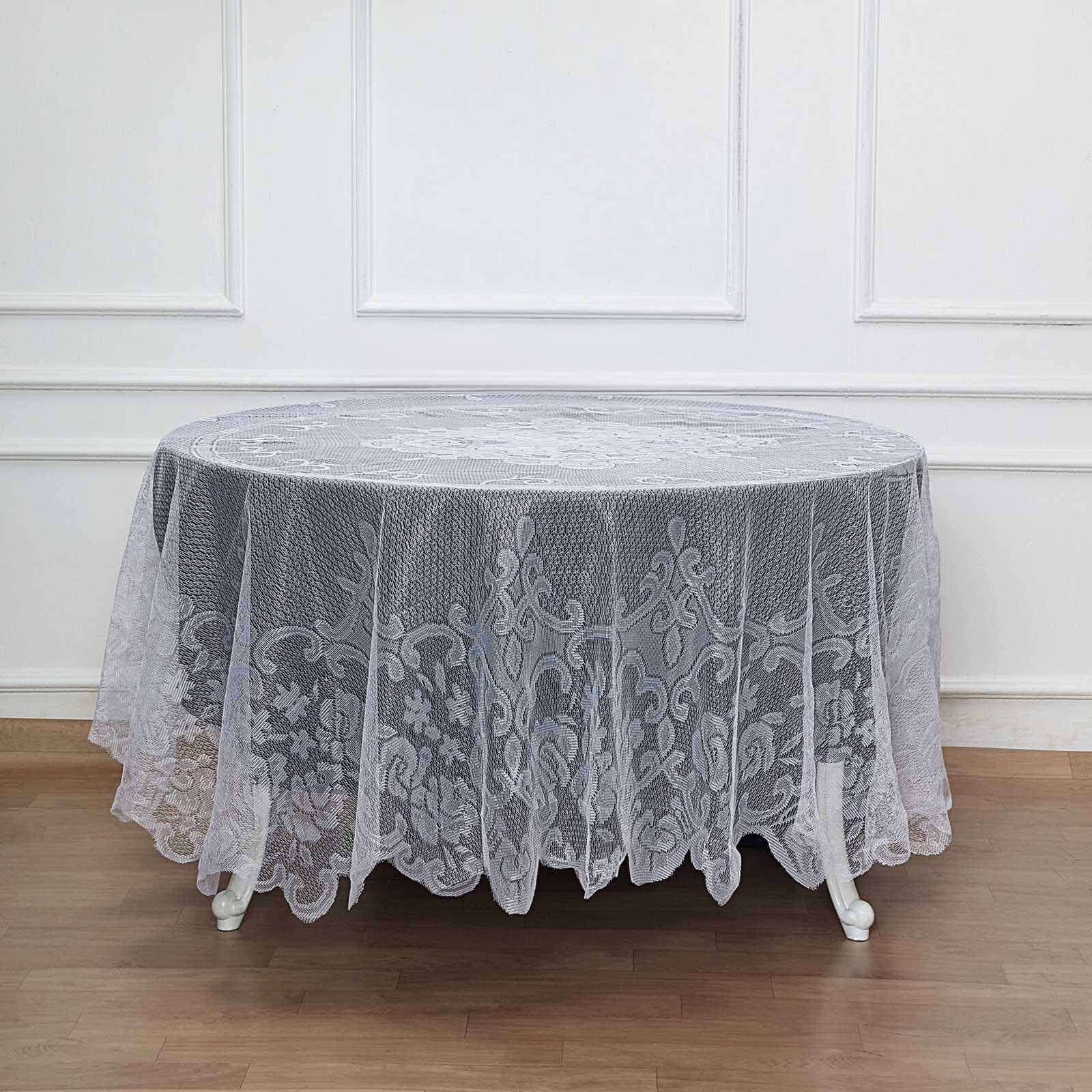 Lace 90" Round Tablecloth White - Premium Design for Versatile Table Decor - Linen Luxes