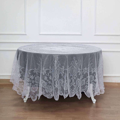 Lace 90" Round Tablecloth White - Premium Design for Versatile Table Decor - Linen Luxes