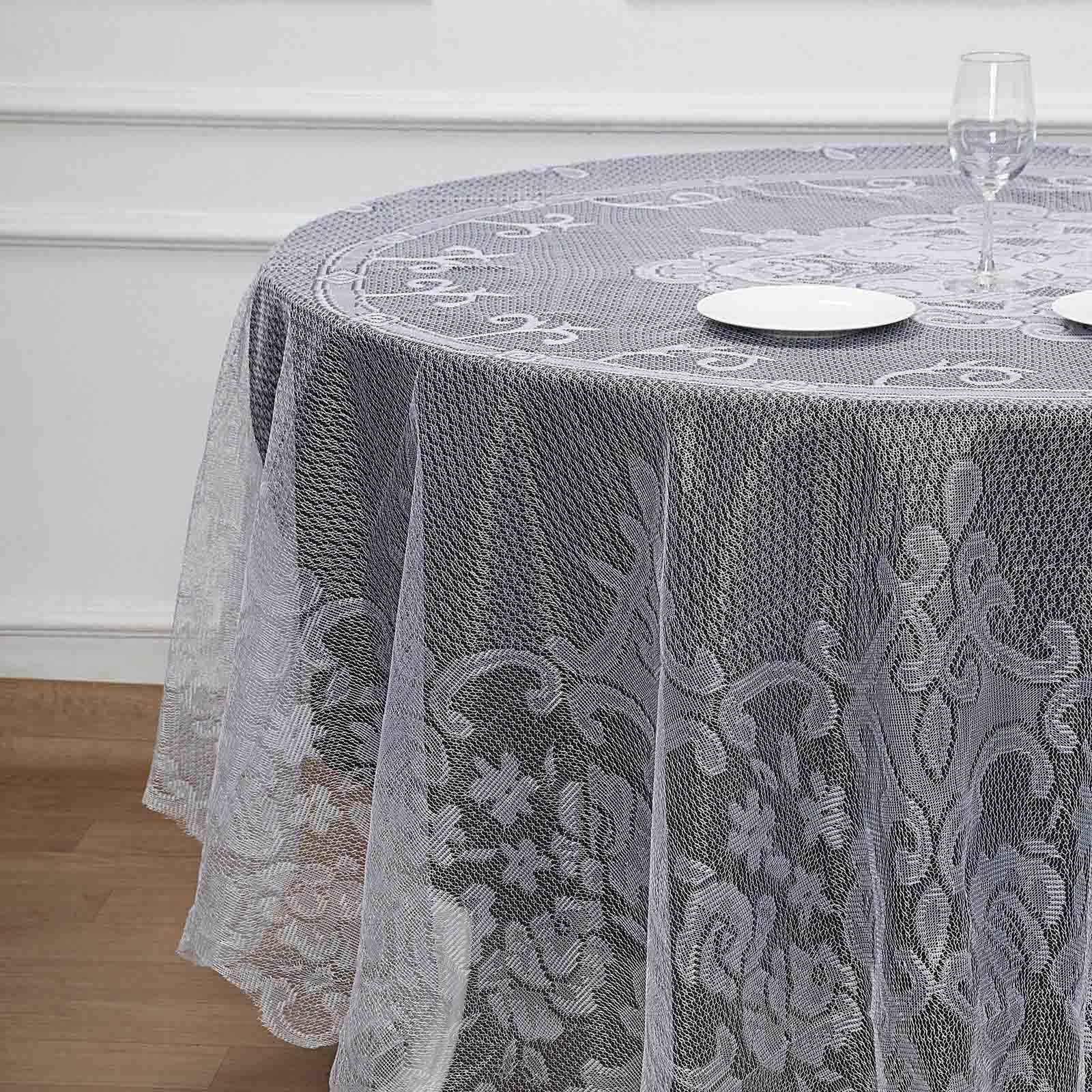 Lace 90" Round Tablecloth White - Premium Design for Versatile Table Decor - Linen Luxes