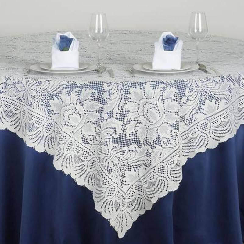Lace 90"x90" Table Overlay Square Tablecloth Ivory - Classic Table Cover - Linen Luxes
