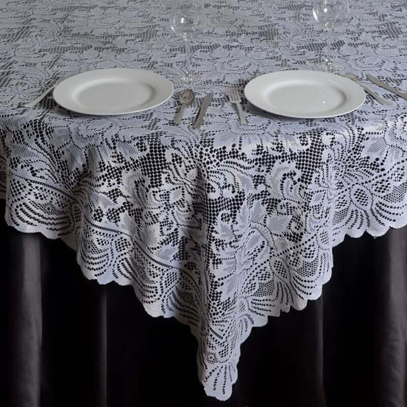 Lace 90"x90" Table Overlay Square Tablecloth White - Classic Design for Timeless Celebrations - Linen Luxes