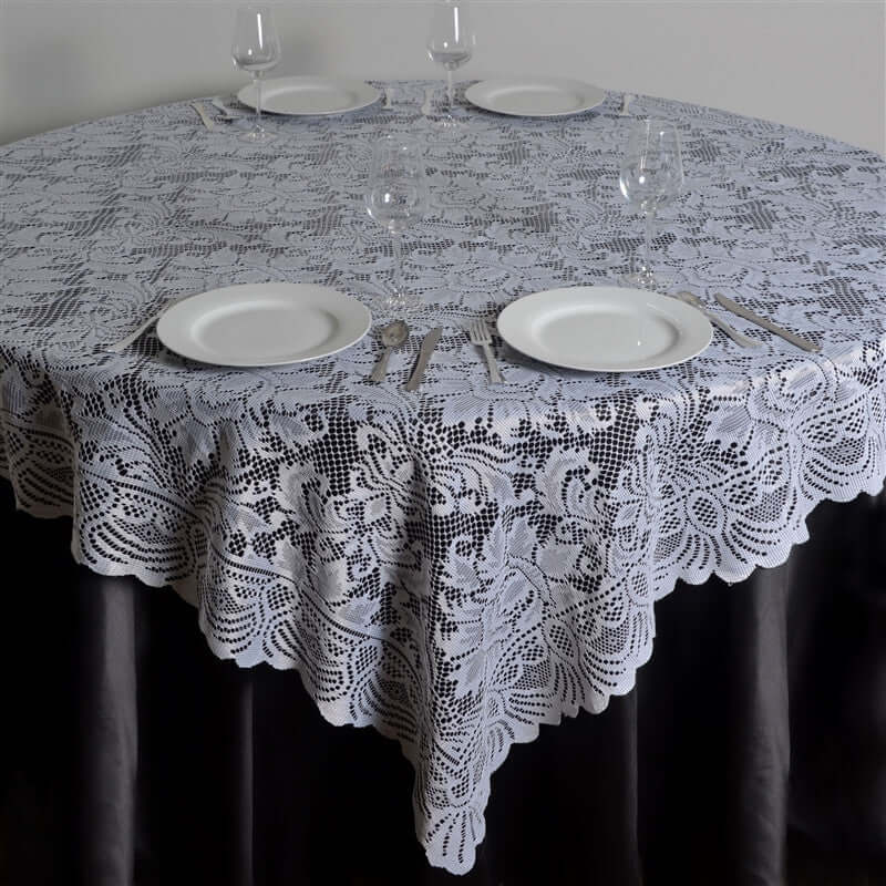 Lace 90"x90" Table Overlay Square Tablecloth White - Classic Design for Timeless Celebrations - Linen Luxes