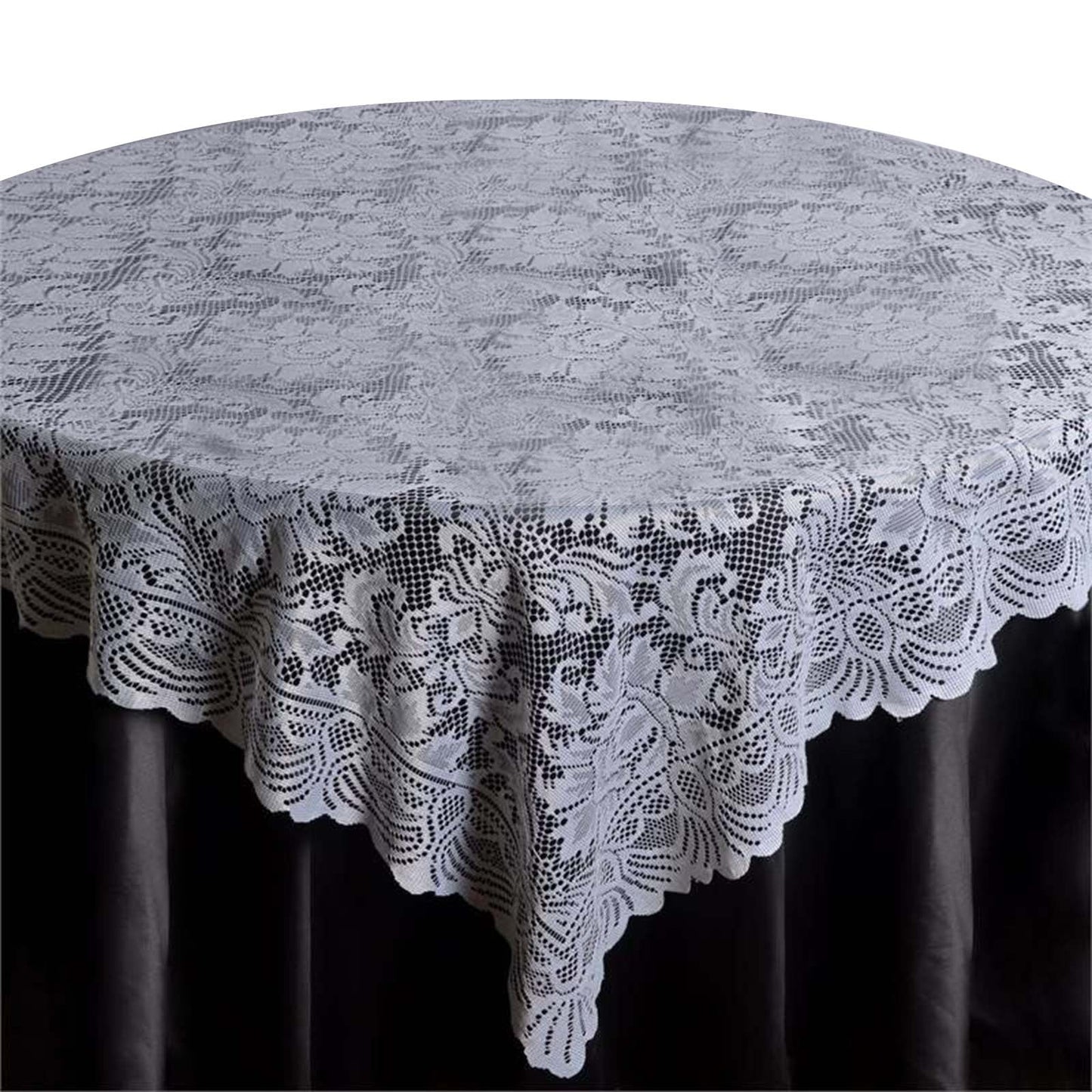 Lace 90"x90" Table Overlay Square Tablecloth White - Classic Design for Timeless Celebrations - Linen Luxes
