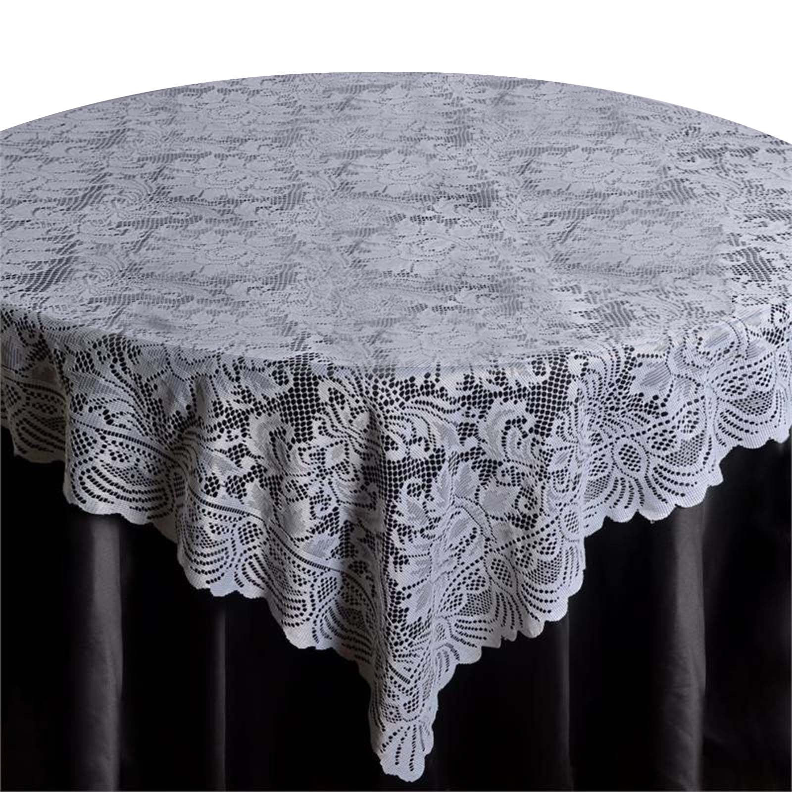 Lace 90"x90" Table Overlay Square Tablecloth White - Classic Design for Timeless Celebrations - Linen Luxes