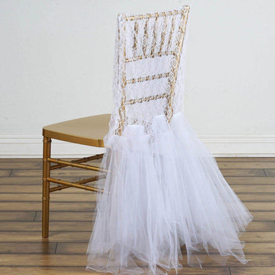 Lace and Tulle Chair Cover Skirt for Wedding Chairs Ivory - Stylish Tutu Slipcover for Sophisticated Event Decor - Linen Luxes