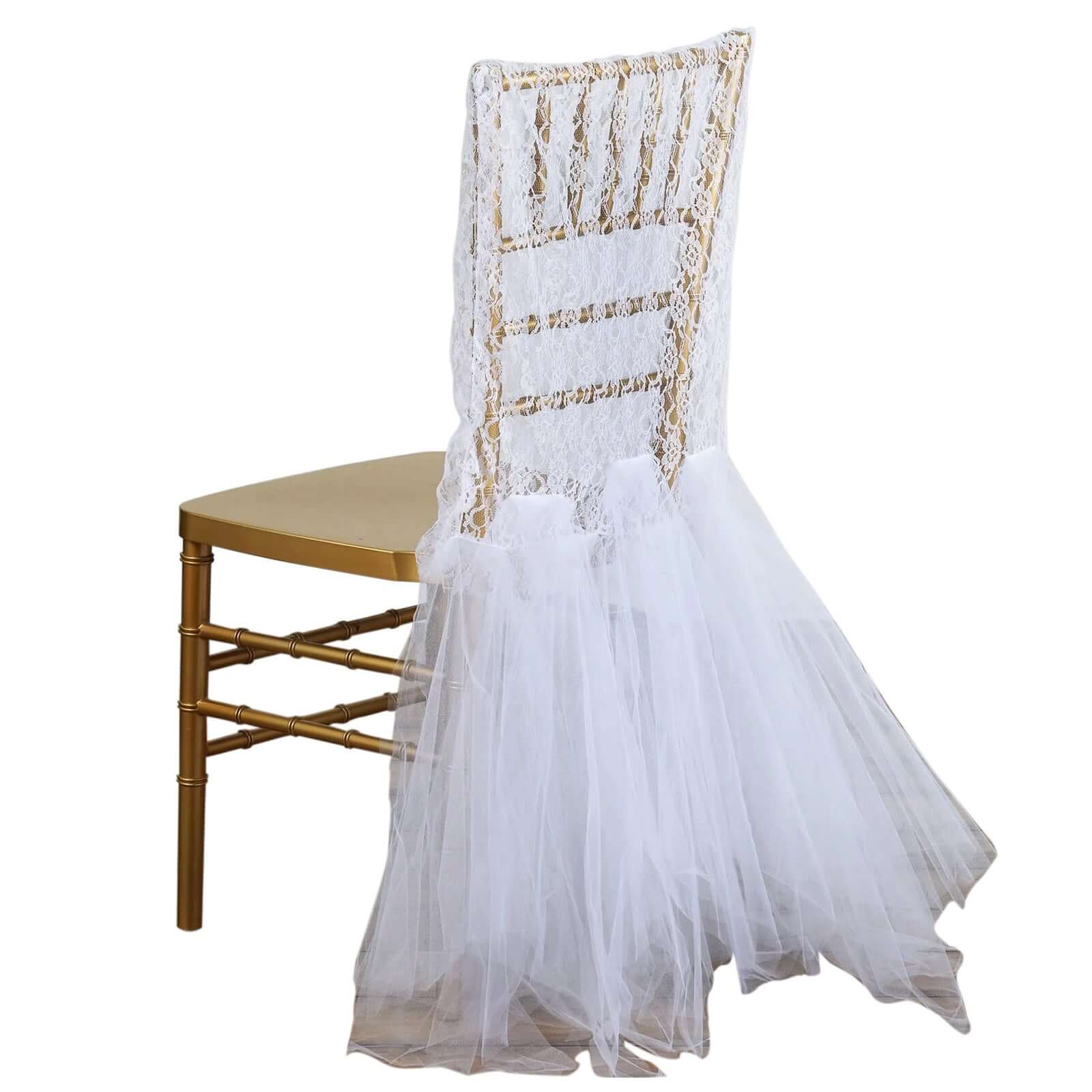 Lace and Tulle Chair Cover Skirt for Wedding Chairs Ivory - Stylish Tutu Slipcover for Sophisticated Event Decor - Linen Luxes