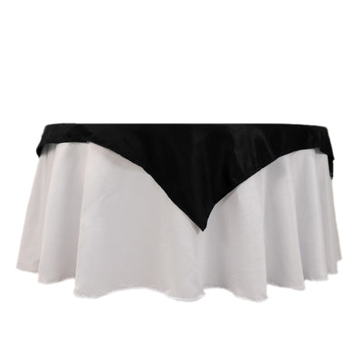 Lamour Satin 54"x54" Table Overlay Square Tablecloth Black - Durable & Silk-Like Table Cover for Weddings & Parties