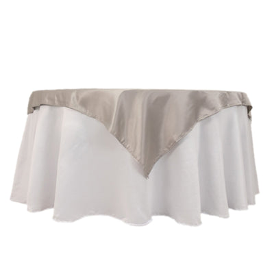 Lamour Satin 54"x54" Table Overlay Square Tablecloth Silver - Durable & Silk-Like Table Cover