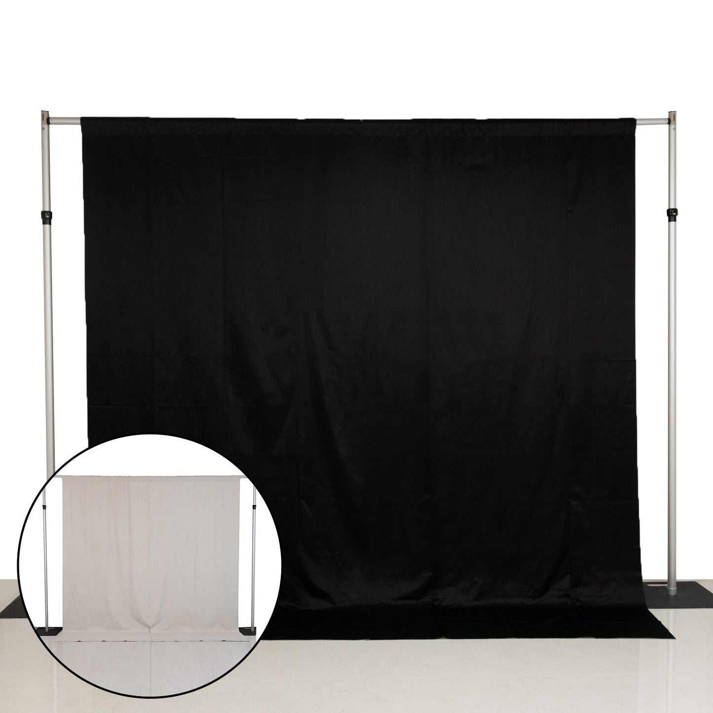 Lamour Satin Blackout Curtains 10ft x 10ft Panels Black/Ivory | Water-Resistant PU-Coated Double Sided Backdrop for Weddings & Events