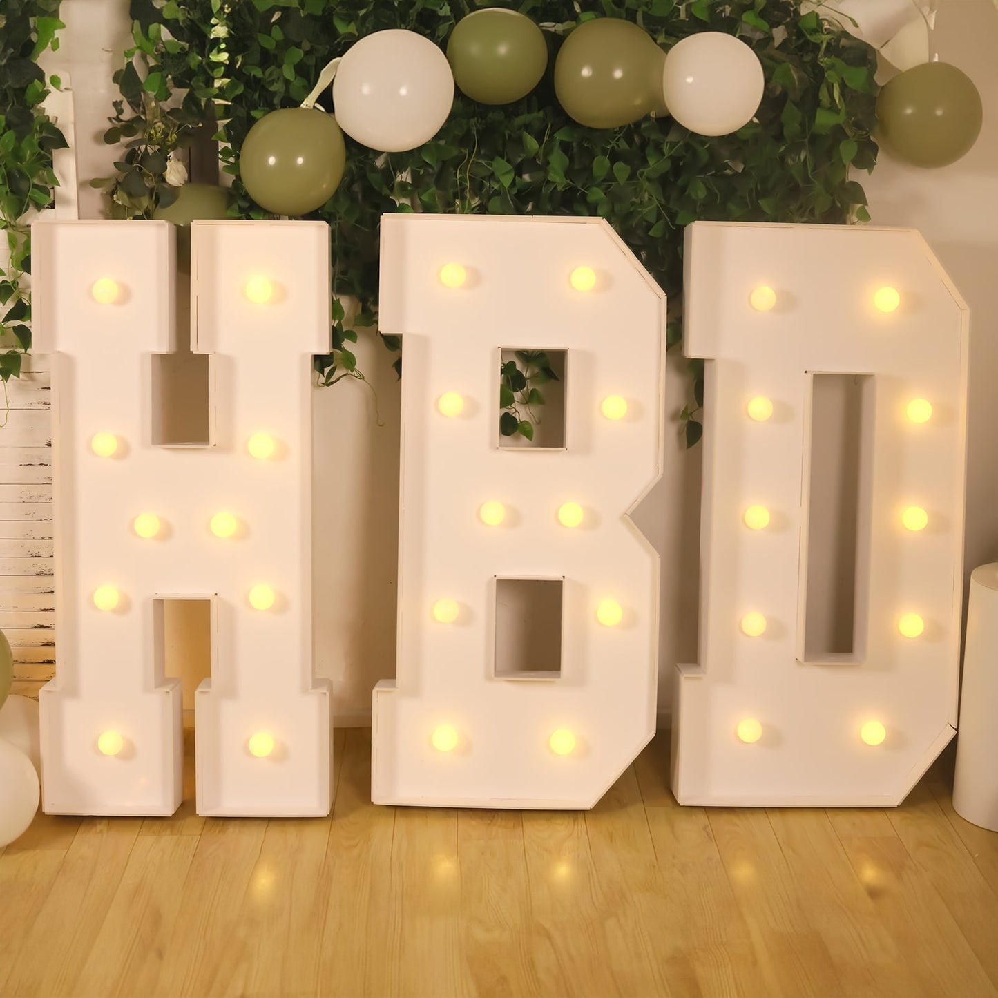 Giant LED Marquee Light Up Letter "H", White 4ft Pre-Cut Foam Board with 10 Warm White Battery Operated LEDs, Glue Gun and Sticks