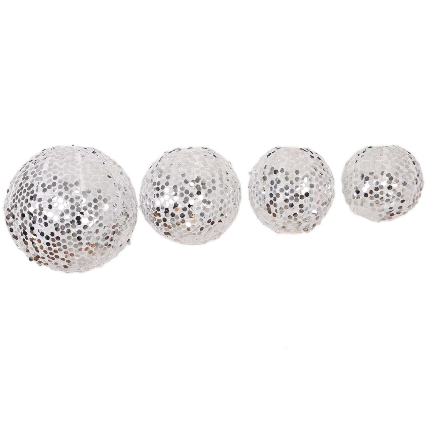 Set of 4 Glitter Silver Payette Sequin Hanging Lanterns, Large Decorative Round Foldable Fabric Chinese Lantern Lampshades - 12",14",16",20"