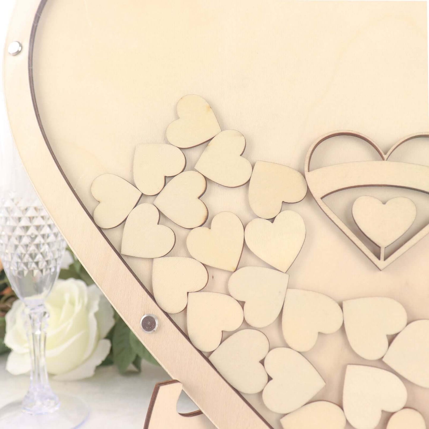 13" Wooden Heart Drop Top Frame Wedding Guest Book Alternative, Rustic Sign Display Stand
