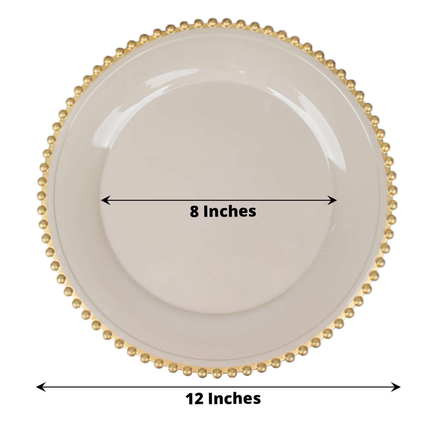 6-Pack Acrylic Round Charger Plates 13" in Taupe with Gold Beaded Rim, Decorative Dinner Party Charger Tableware