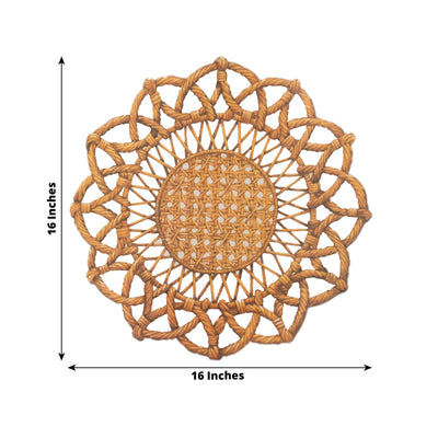 10-Pack Disposable Table Placemats in Brown with Die-Cut Rattan Weave Print - Large Rustic Farmhouse Scalloped Rim Floral Paper Placemats 16"