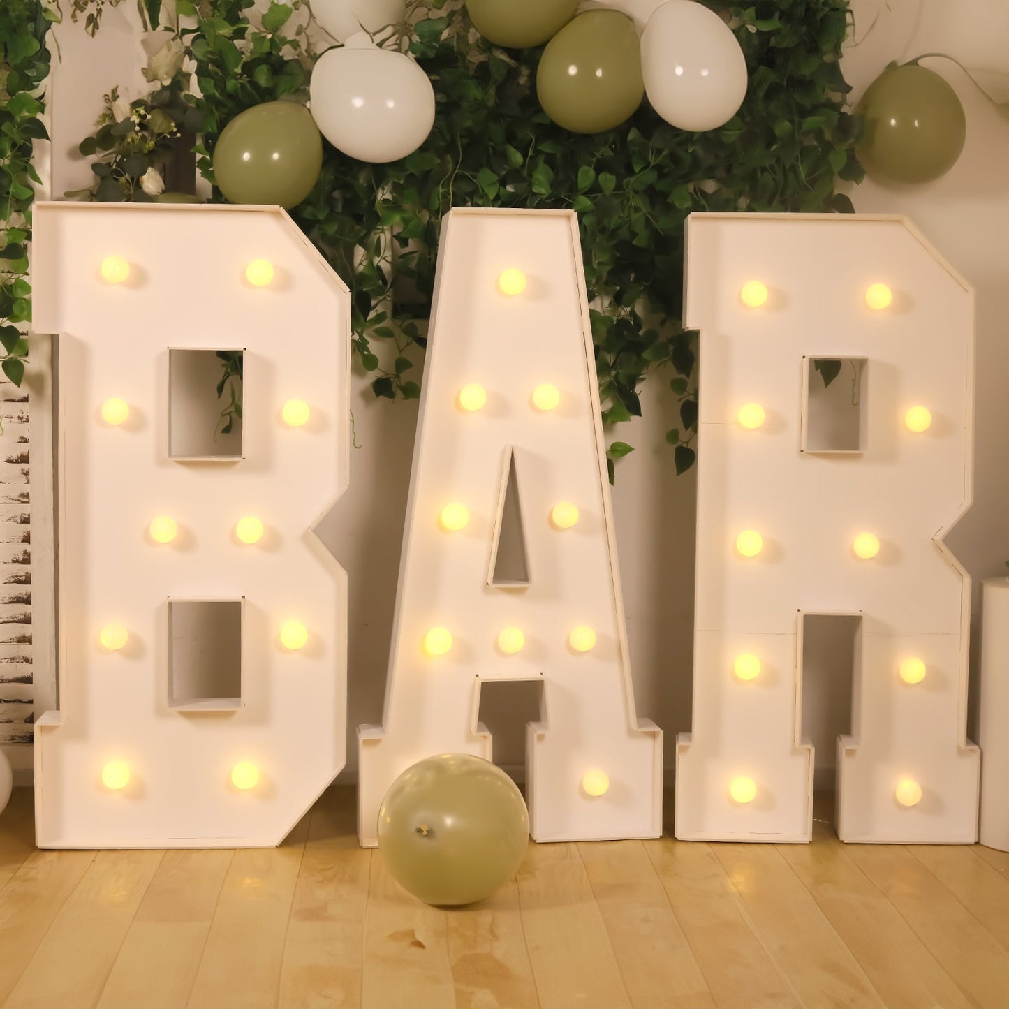 Giant LED Marquee Light Up Letter "R", White 4ft Pre-Cut Foam Board with 10 Warm White Battery Operated LEDs, Glue Gun and Sticks