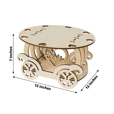 Wooden Wedding Cake Stand Carriage Shape Natural with Laser Cut Design - Round Cupcake Holder Display Plate 12"