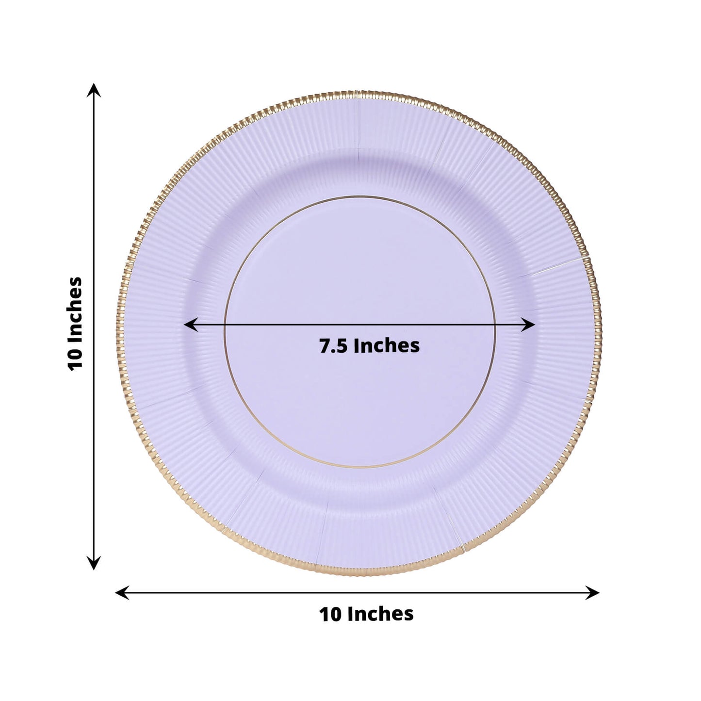 25-Pack Paper 10" Round Dinner Plates in Lavender Lilac Sunray Design with Gold Rim - Disposable Heavy Duty 350GSM Party Plates