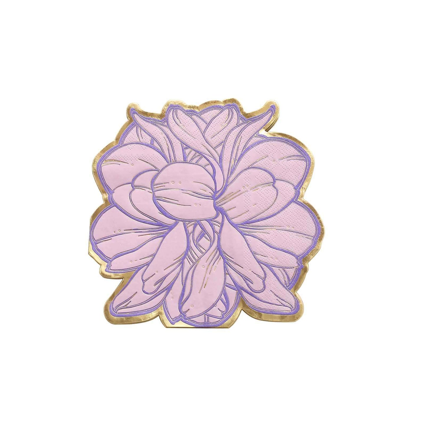 20-Pack Paper Cocktail Napkins with Purple Peony Flower Shape and Gold Edges - Stylish Disposable Party Napkins