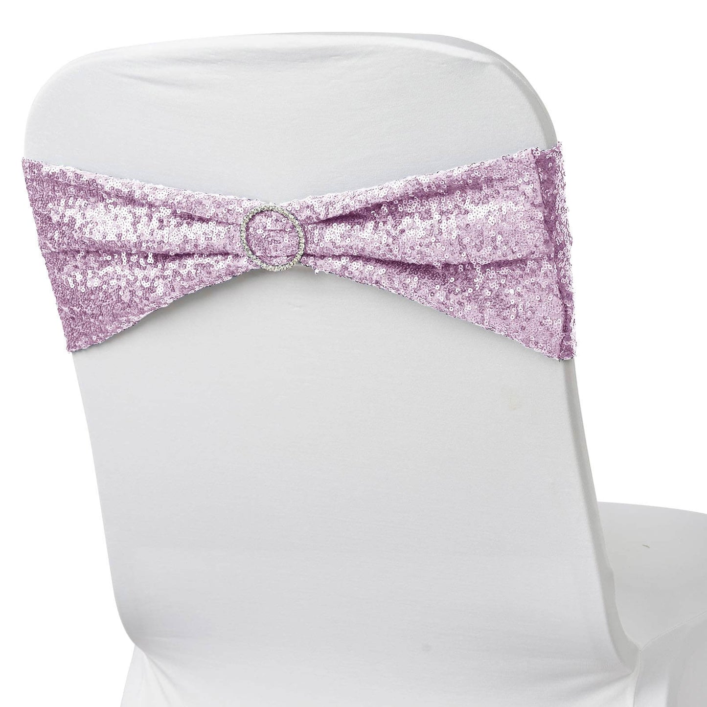 5 Pack Sequin Spandex Chair Sashes Lavender Lilac - Stretch Chair Bands 6"x15"