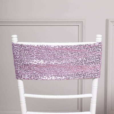 5 Pack Sequin Spandex Chair Sashes Lavender Lilac - Stretch Chair Bands 6"x15"
