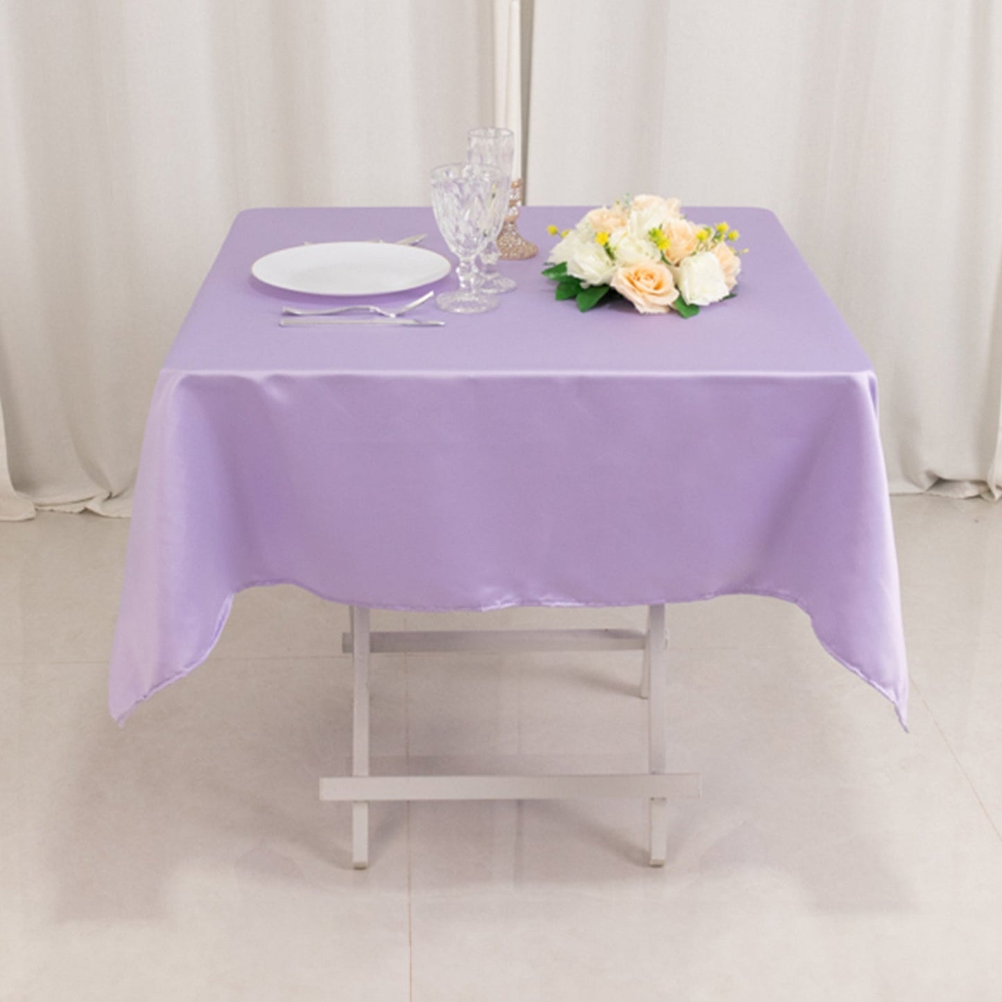 Lamour Satin 54"x54" Square Tablecloth Lavender Lilac - Durable & Silk-Like Table Cover