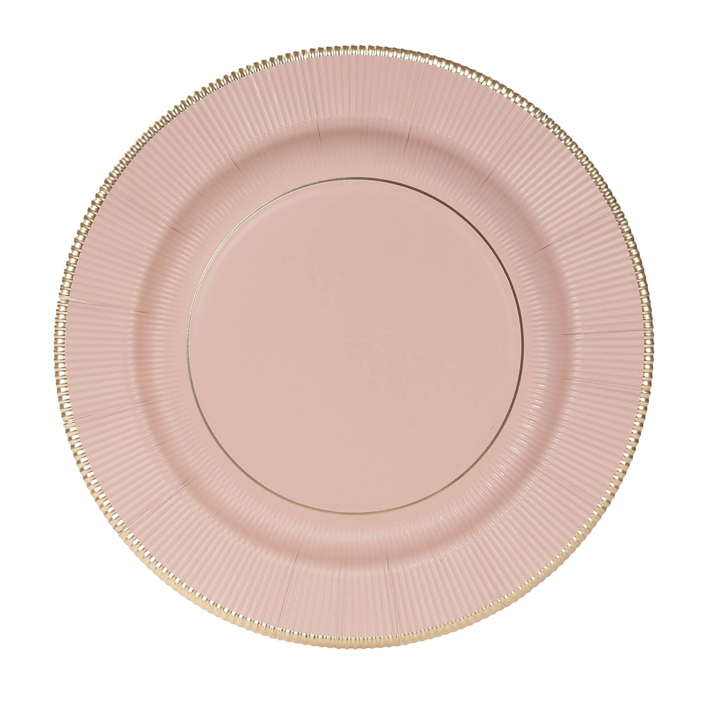 25-Pack Paper 10" Round Dinner Plates in Dusty Rose Sunray Design with Gold Rim - Disposable Heavy Duty 350GSM Party Plates