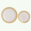 10-Pack Plastic Round Dessert Plates 7" White with Beige Gold Spiral Rim - Disposable Salad Plates
