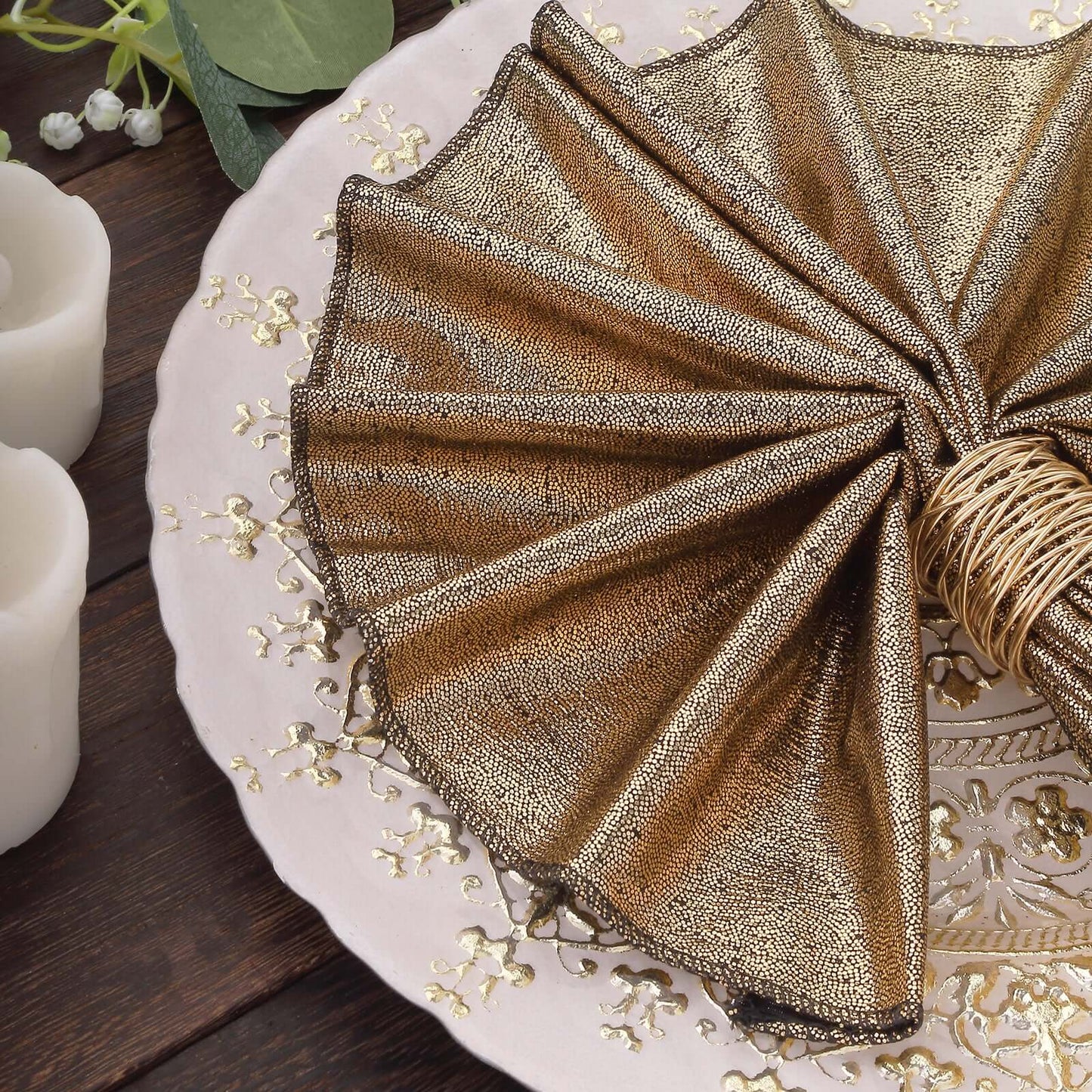 5 Pack Polyester 20"x20" Napkins Antique Gold Shimmer Sequin Dots - Luminous Cloth Napkins