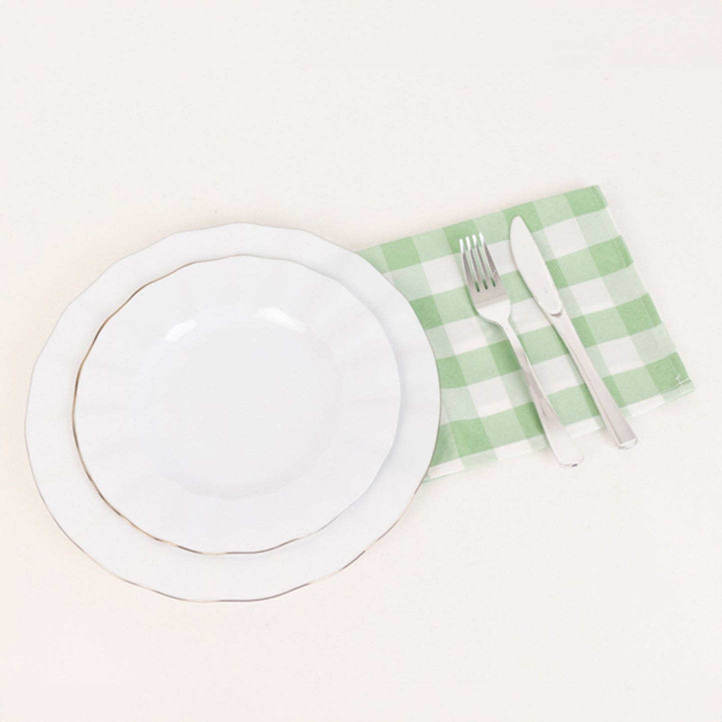 5 Pack Polyester 15"x15" Napkins Sage Green/White Buffalo Plaid Gingham Style Cloth Napkins