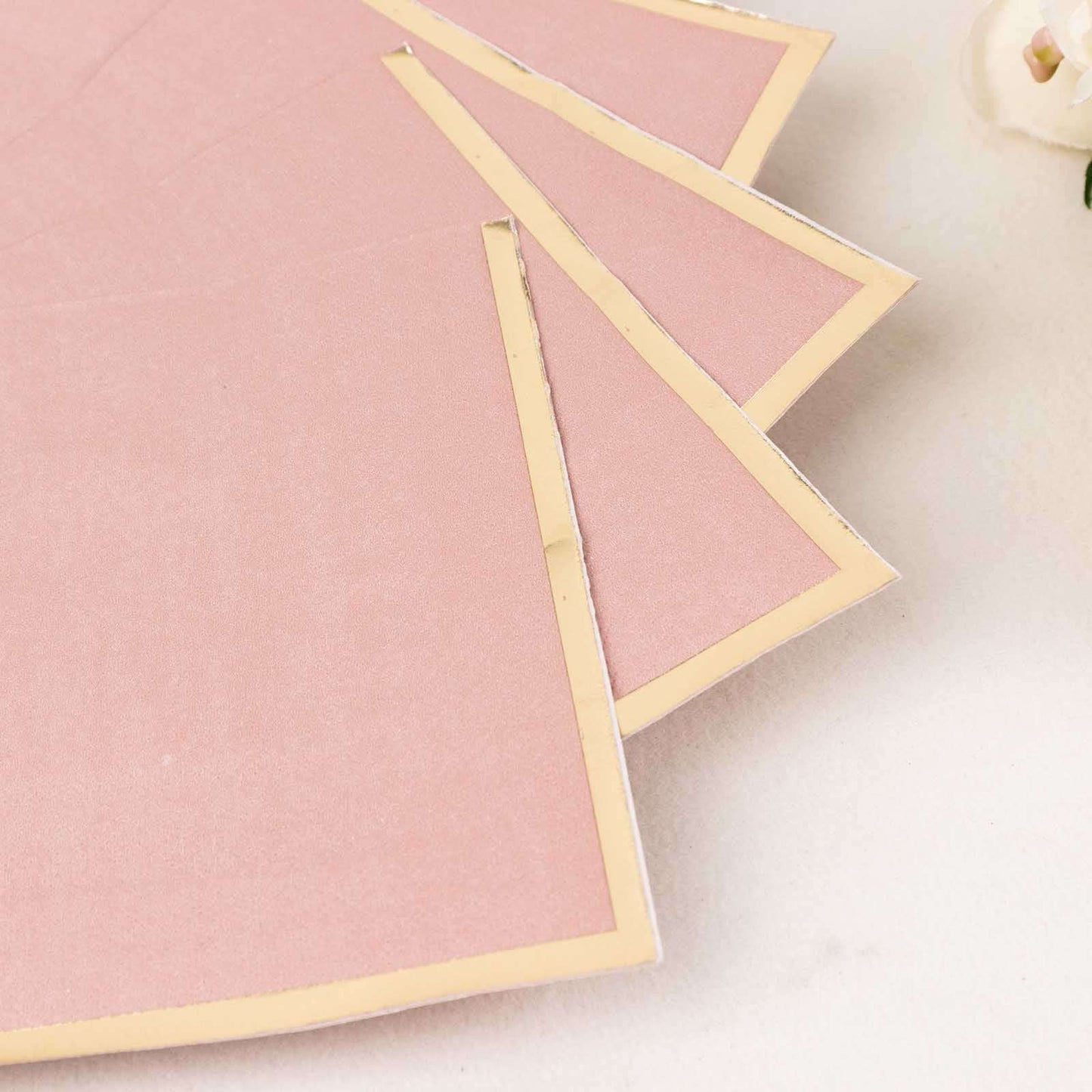 50-Pack Paper Beverage Napkins with Gold Foil Edge Dusty Rose - Disposable 2 Ply Cocktail Napkins for Events 6.5"x6.5"