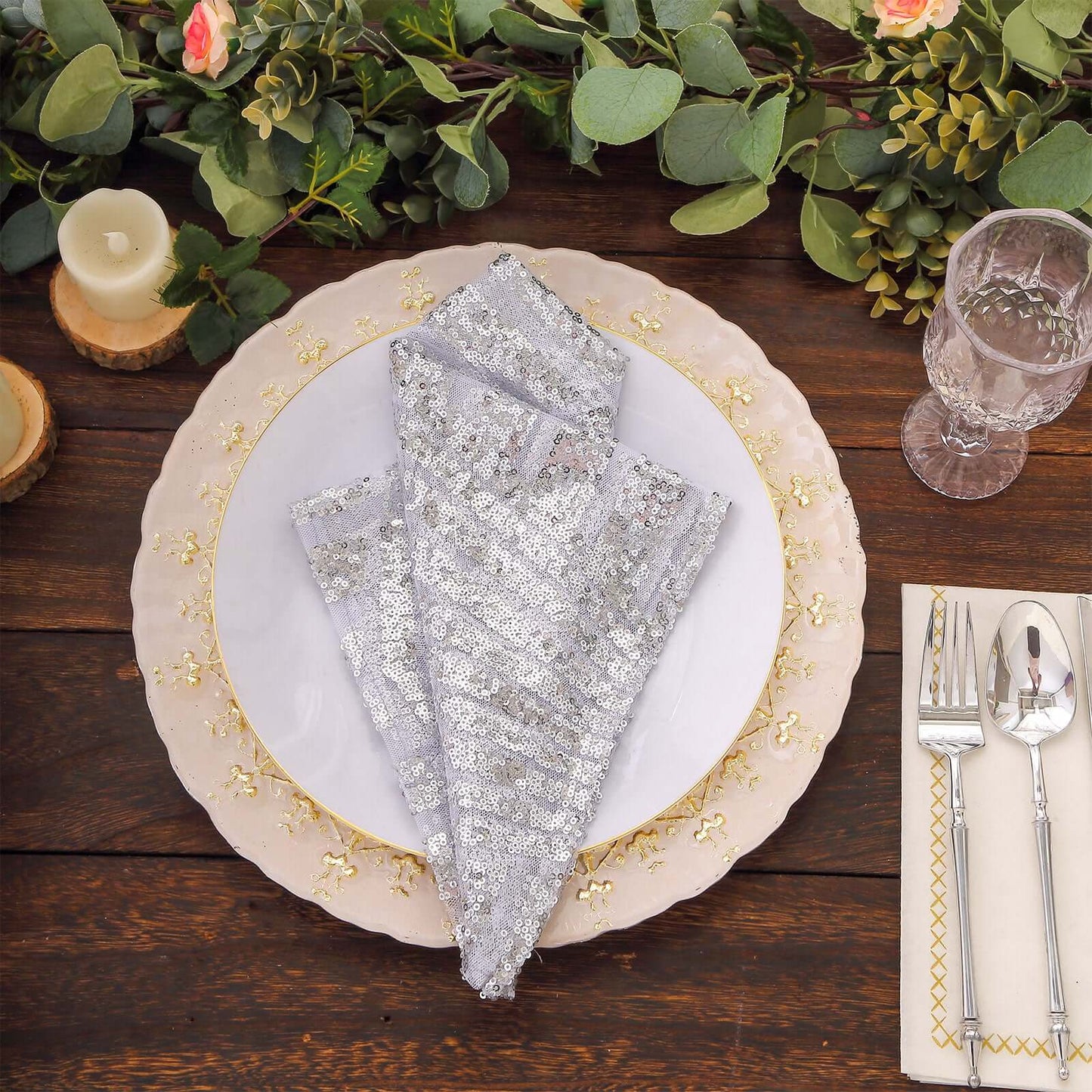 Sequin Napkins 20"x20" Silver - Diamond Pattern Reusable Napkin