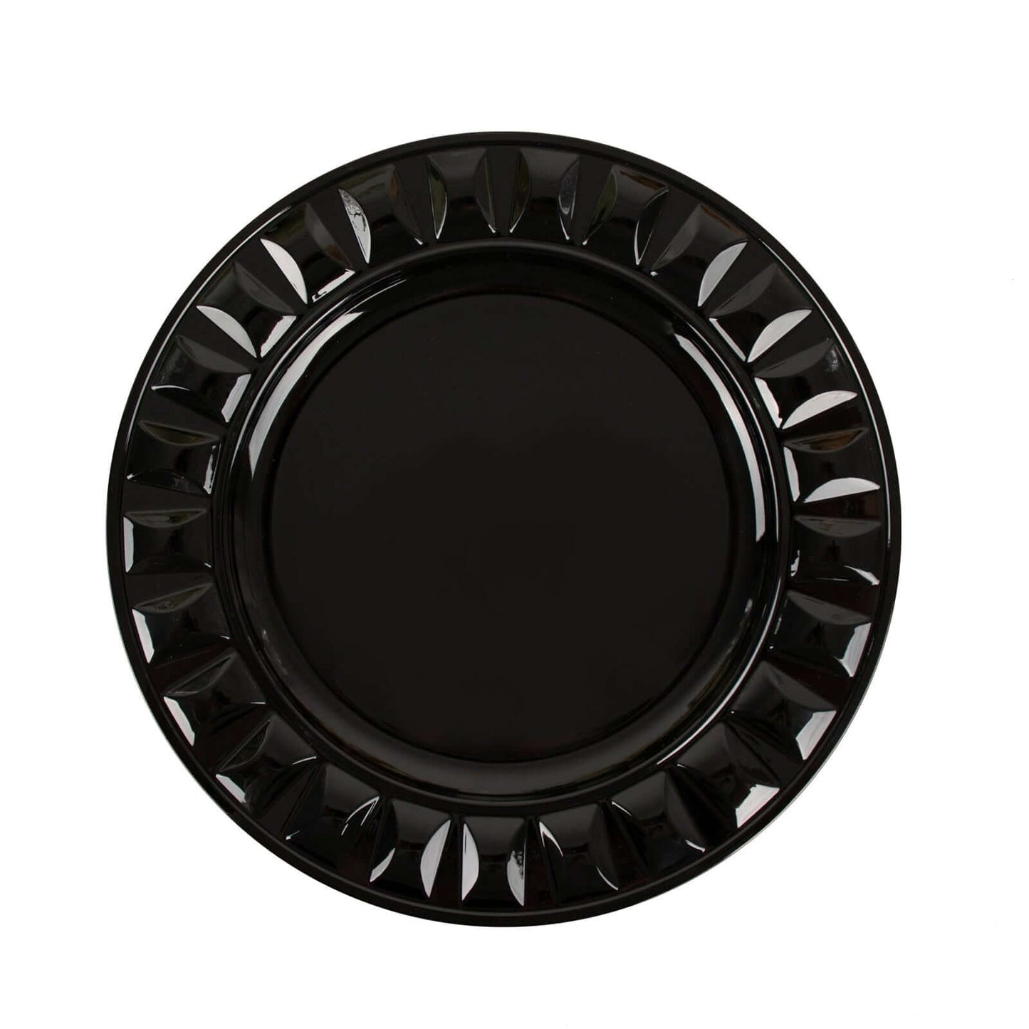 6-Pack Plastic Round Charger Plates 13" in Black with Bejeweled Rim, Luxe Decorative Dinner Party Charger Tableware