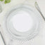 10-Pack Plastic 7" Round Dessert Plates in White with Silver Swirl Rim - Disposable Salad Plates